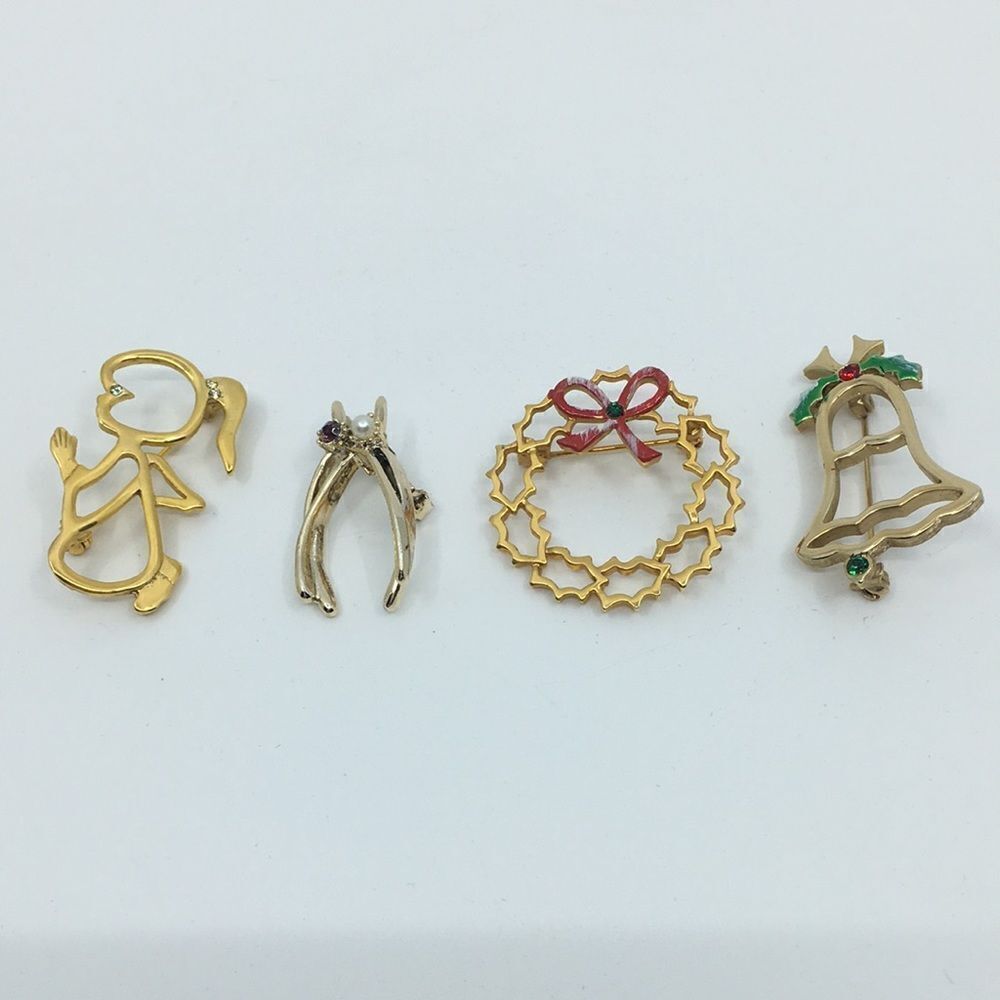 Four Vintage Holiday Christmas Brooches